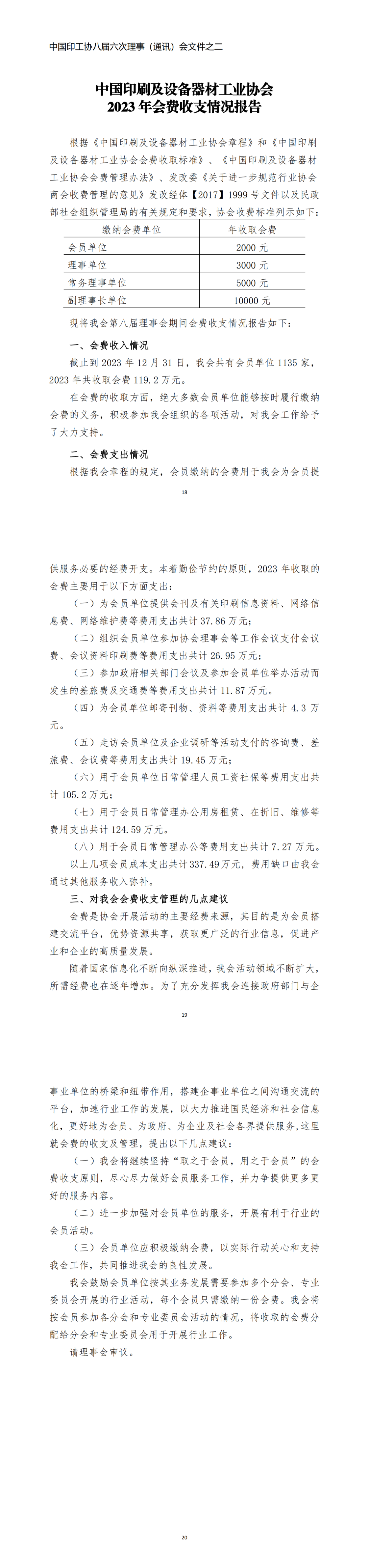 中國(guó)印刷及設(shè)備器材工業(yè)協(xié)會(huì) 2023 年會(huì)費(fèi)收支情況報(bào)告